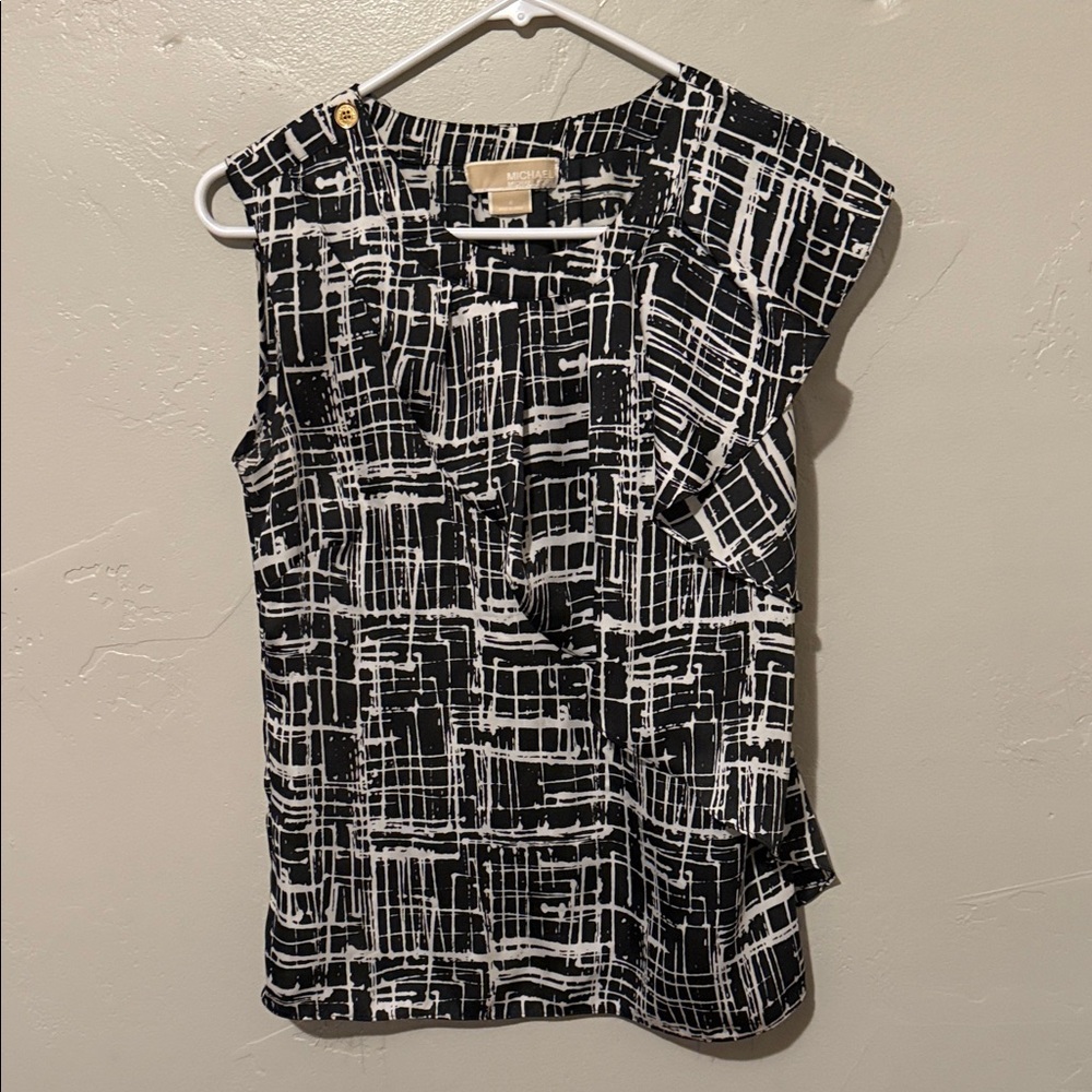 MICHAEL Michael Kors Black and White Patterned Blouse 4 - Picture 1 of 8